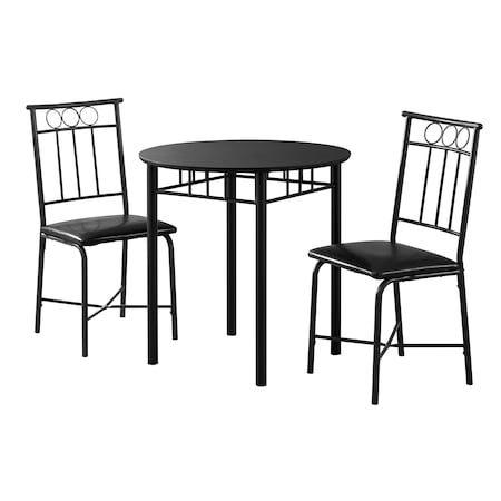 Monarch Specialties Dining Set - 3Pcs Set / Black Metal And Top I 1013